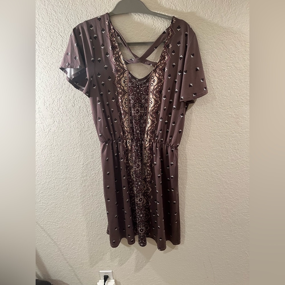 Maurice’s Purple Floral Skater Dress with Criss Cross V-neck